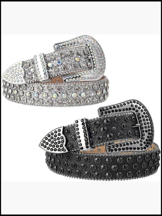 Rhinestone Studded Belt for Women Men Microfiber Leather Cowgirl Cowboy main image 6